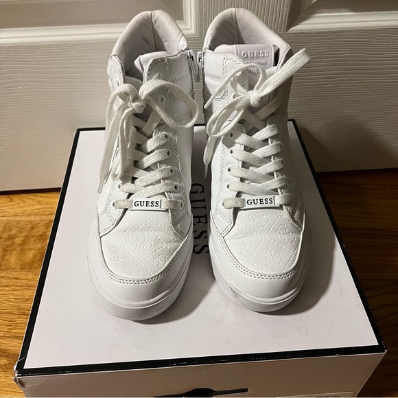 Guess Women's White High-Top Wedge Sneakers Size 7.5 - Picture 5 of 14